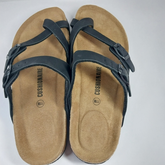 Cushionaire Luna Women's 11 M Black Leather Cork Footbed Adjustable Sandals - Picture 6 of 11